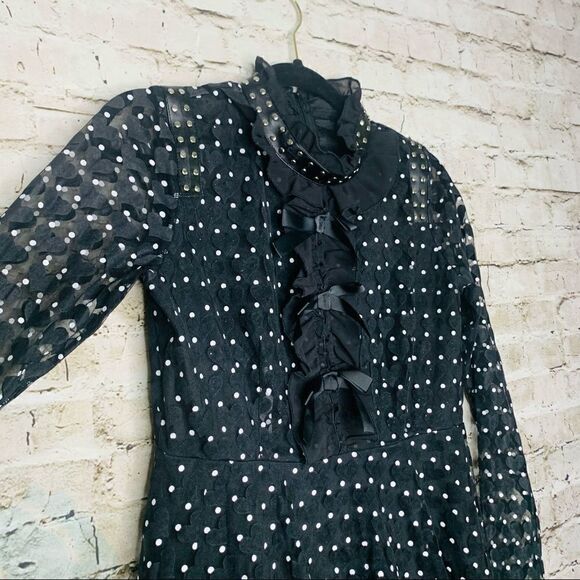 Felt Heart Bow and Studs Dress Goth Princess sz Small Kawaii - Picture 4 of 13